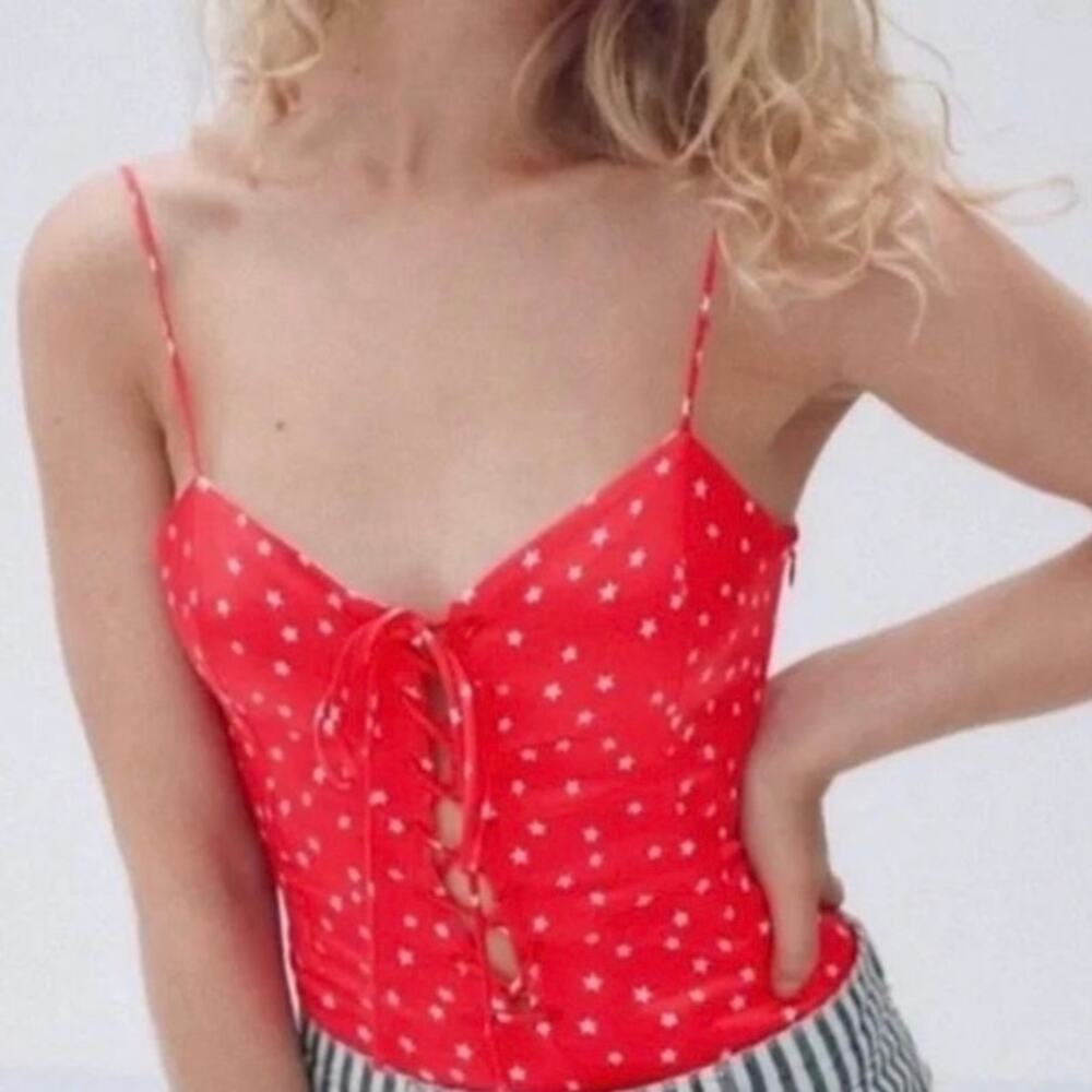 Zara Red Corset Front Star bodysuit NWT Small